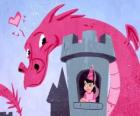 Принцесса в ее замке смотрел на великий дракон